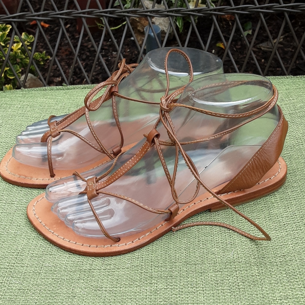 J. Jill Brown Leather Gladiator Lace Up Sandal Size 6.